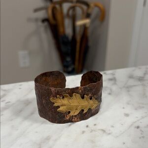 Stanley Copper Bracelet with Gold Leaf Design